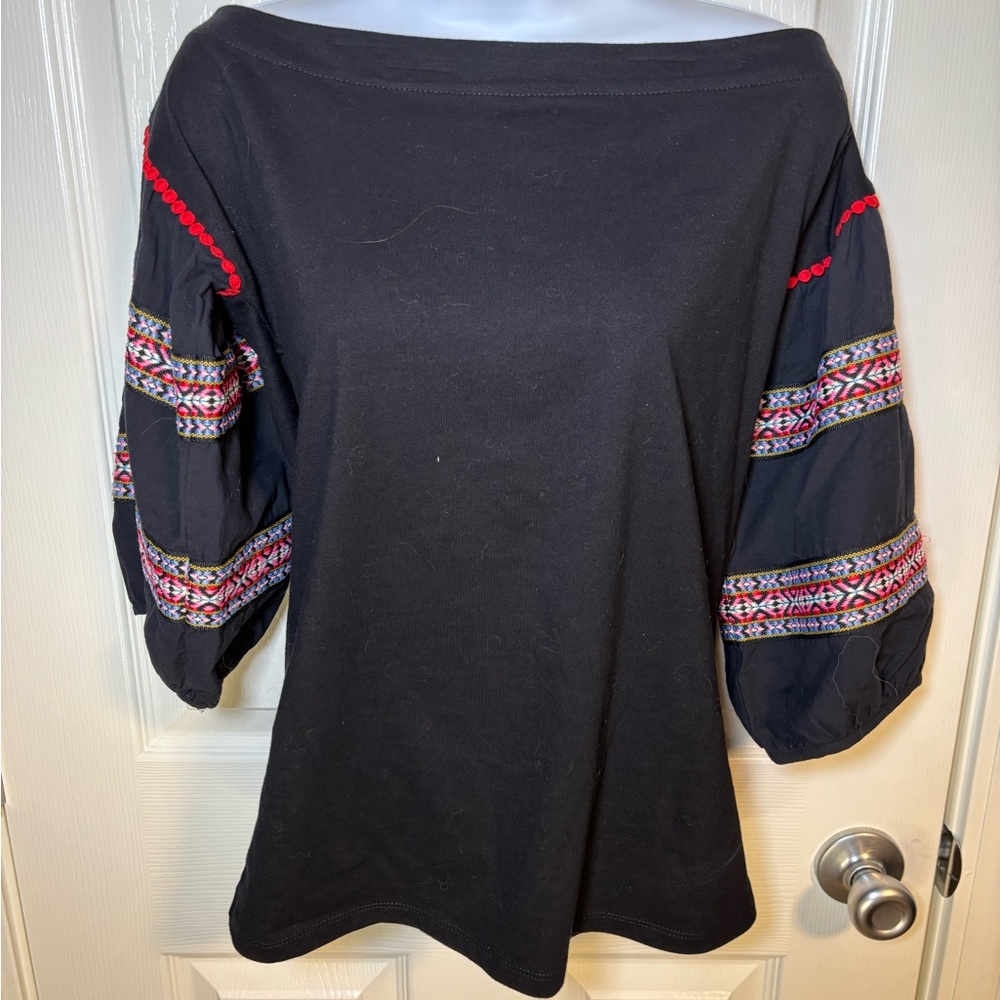 Black off the shoulder top with colorful embellishments by THML Size: M NWT